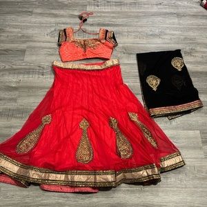 Pink and black lengha